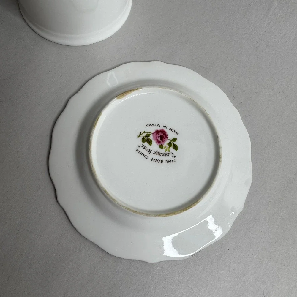 Cottage‎ Rose Fine Bone China Jam Honey Pot with Lid and Saucer Floral Taiwan